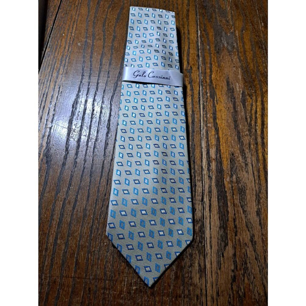 New Galo Cossinni Handmade Silk Tan Teal Mens Dress Neck Tie NWT